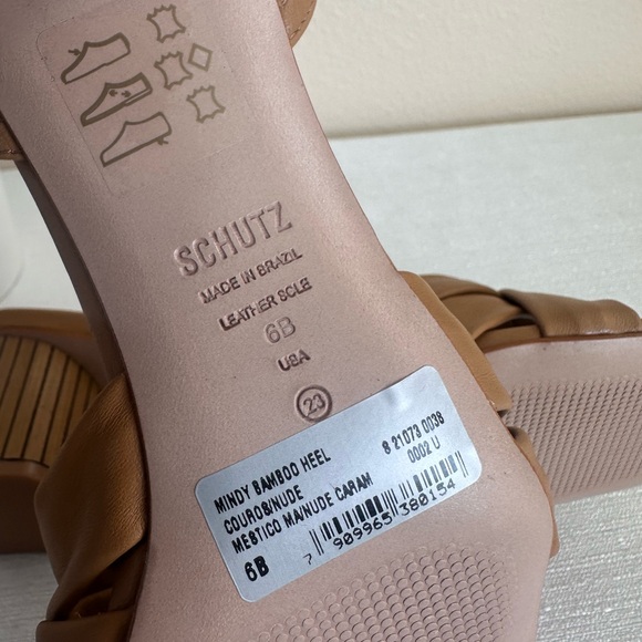 New Schutz Mindy Caramel Leather Knot Ankle Strap Bamboo Heel Sandals Women’s 6B - Picture 14 of 15